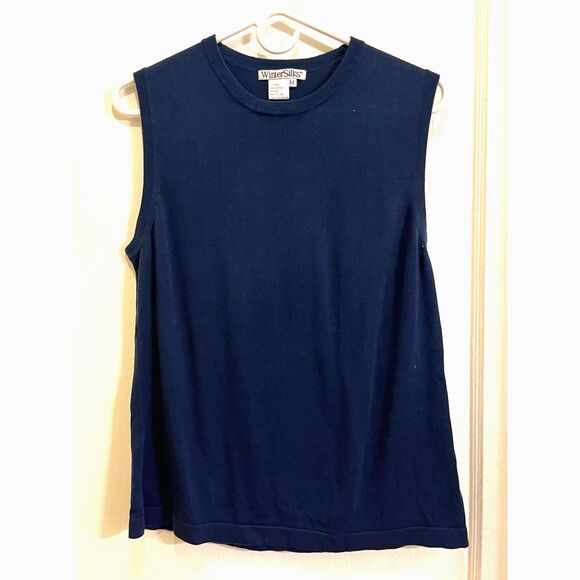 WinterSilks Blue Sleeveless Silk Vest Shirt Top  Women's Size Medium - Picture 1 of 7